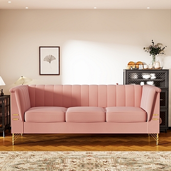 现代轻奢粉色绒布面料客厅沙发