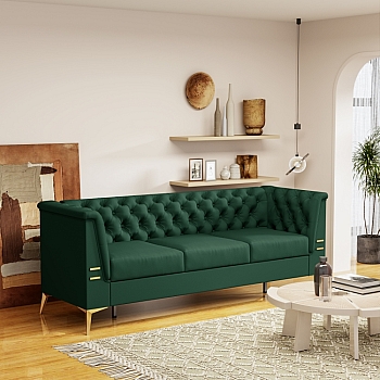 经典美式轻奢绿色PU面料客厅沙发