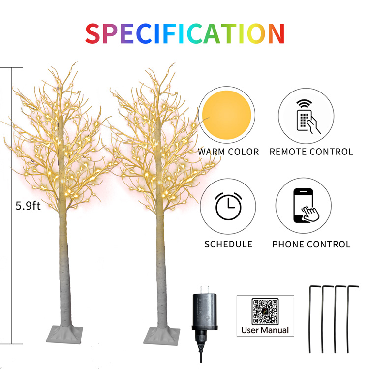 2024112116244251 1.8m双支装白桦树圣诞节灯饰海外仓现货
