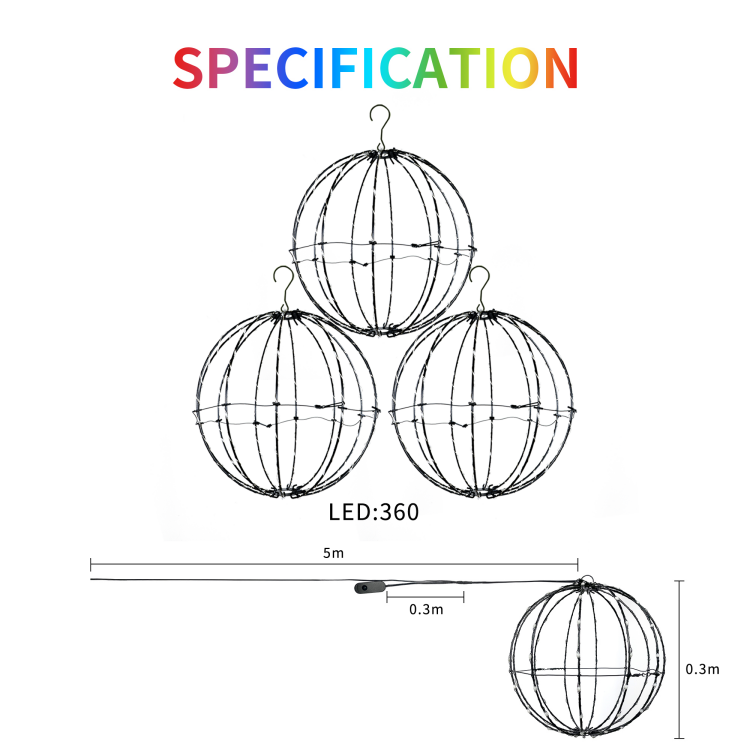 2024112116283188 3D彩球灯饰三支装炫彩点控灯珠铁艺圆球